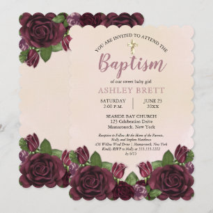 Invitation Vin   Blush   Peinture Mauve Baptême Floral