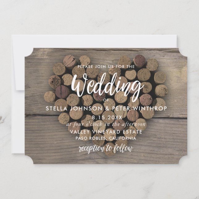 Invitation Vin Cork Coeur de mariage Inviter (Devant)