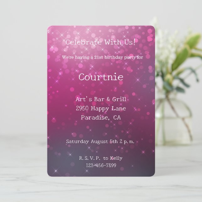 Invitation Vin de Bourgogne Pink Bokeh Anniversaire (Debout devant)