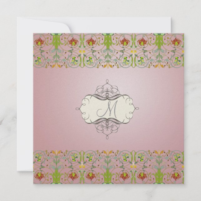 Invitation Vin de Filigree et floral/rose mauve (Devant)