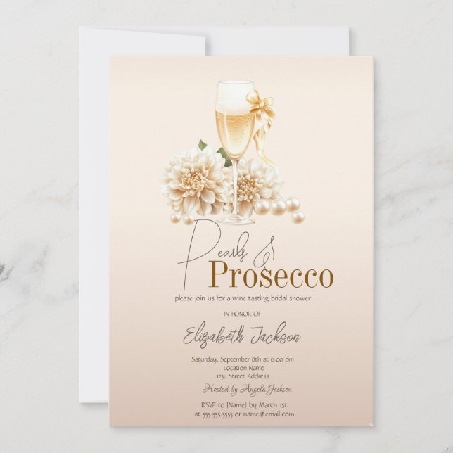 Invitation Vin de fleurs blanches Perles Prosecco Réception d (Devant)