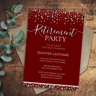 Invitation Vin de la fête de retraite et Confetti d'argent