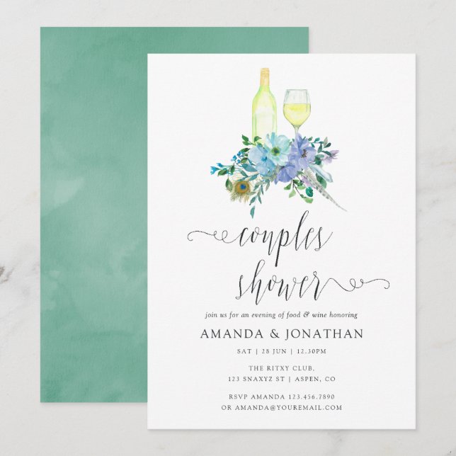 Invitation Vin de menthe et Boho bleu Dégustation Couples Dou (Devant / Derrière)