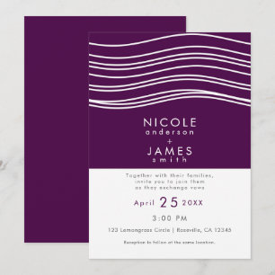 Invitation Vin de prune violet et blanc vague chic mariage mo