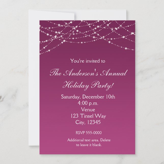 Invitation Vin de vacances Parties scintillant violet Élégant (Devant)