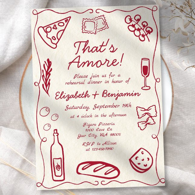 Invitation Vin Dessiné À La Main Rouge Retro Dîner De Répétit (Créateur téléchargé)