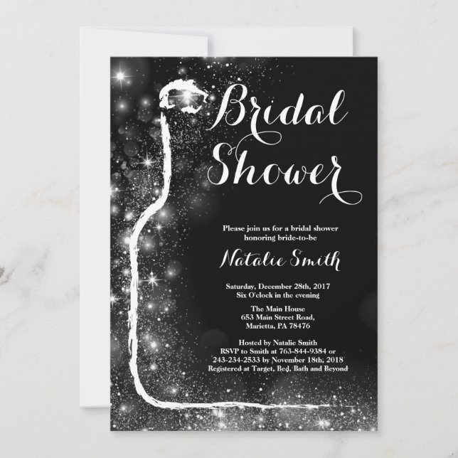 Invitation Vin d'invitation pour la douche nuptiale noire et  (Devant)