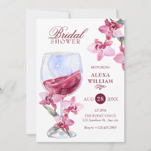 Invitation Vin d'orchidée florale aquarelle douche nuptiale