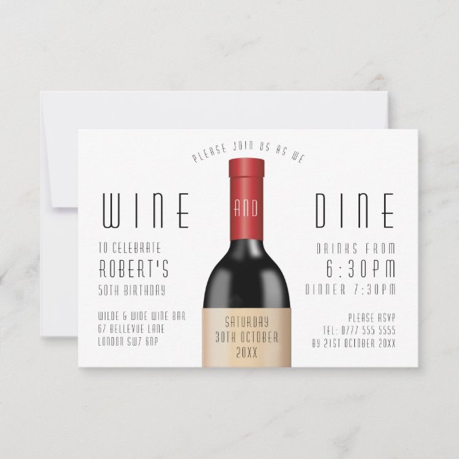Invitation Vin et dîner Fête d'anniversaire (Devant)