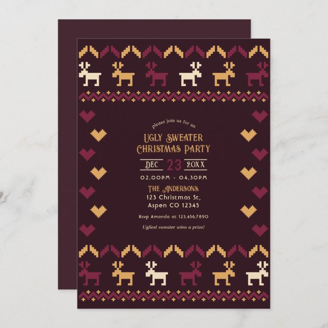 Invitation Vin et or Multisé Douceur moche Noël fête (Devant / Derrière)