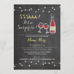 Invitation Vin Fête d'anniversaire Chalk verre rouge TOUT Inv
