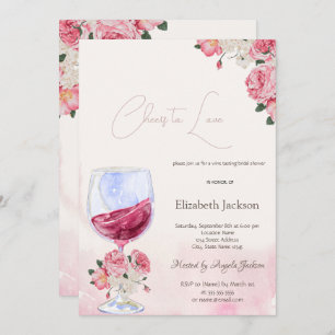 Invitation Vin Fleurs De Verre Aquarelle Cheers À L'Amour