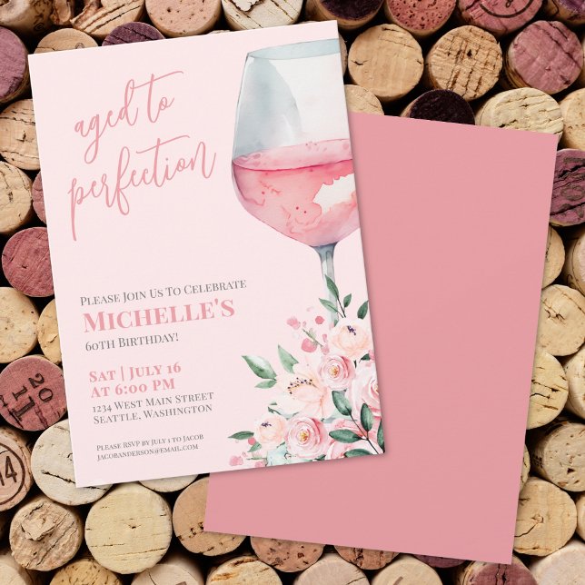 Invitation Vin Floral 60e fête d'anniversaire (Wine Floral 60th Birthday Party Invitation)