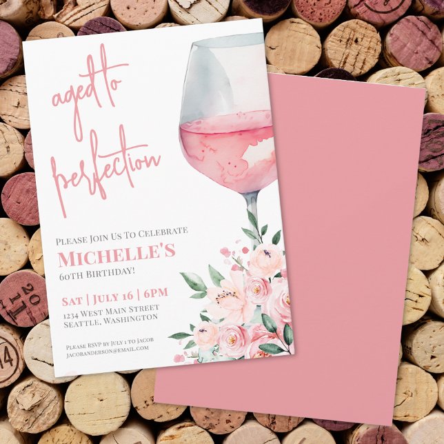 Invitation Vin Floral 60e fête d'anniversaire (Wine Floral 60th Birthday Party Invitation)