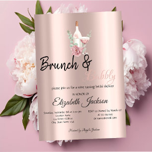 Invitation Vin floral Brunch & Bubbly Rose Gold