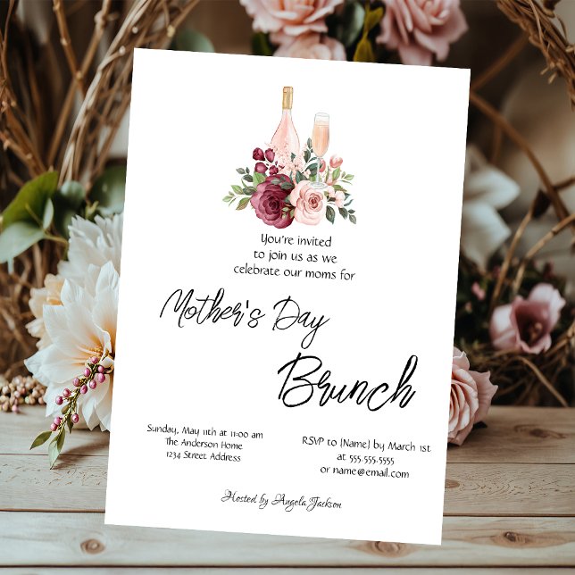 Invitation Vin floral de Bourgogne brunch de la fête des Mère (Créateur téléchargé)