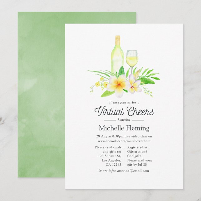 Invitation Vin Floral Exotique Toiture Douche Virtuelle (Devant / Derrière)