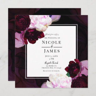 Invitation Vin foncé Moody Floral Moderne Élégant Mariage Gla