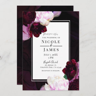Invitation Vin foncé Moody Floral Moderne Élégant Mariage Gla