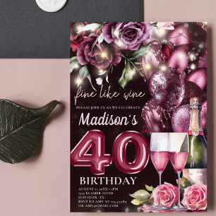 Invitation Vin Magenta de luxe Adulte 40e anniversaire
