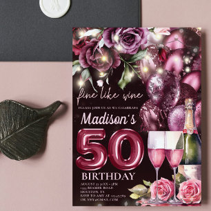 Invitation Vin Magenta de luxe Adulte 50e anniversaire