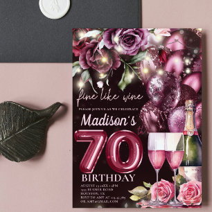 Invitation Vin Magenta de luxe Adulte 70e anniversaire