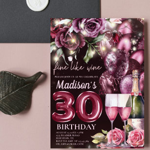 Invitation Vin Magenta Luxe Anniversaire Adulte 30 ans