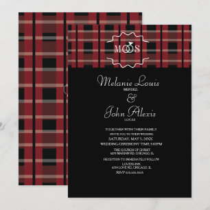 Invitation Vin moderne Flannel Tartan Plaid Ring Logo Mariage