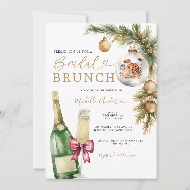 Invitation Vin Noël Bauble Pancake Hiver Bridal Brunch (Devant)