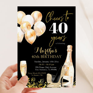 Invitation Vin noir et or encourage femme Adulte Anniversaire