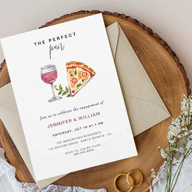 Invitation Vin & Pizza Parfait pour une fête de fiançailles (Créateur téléchargé)