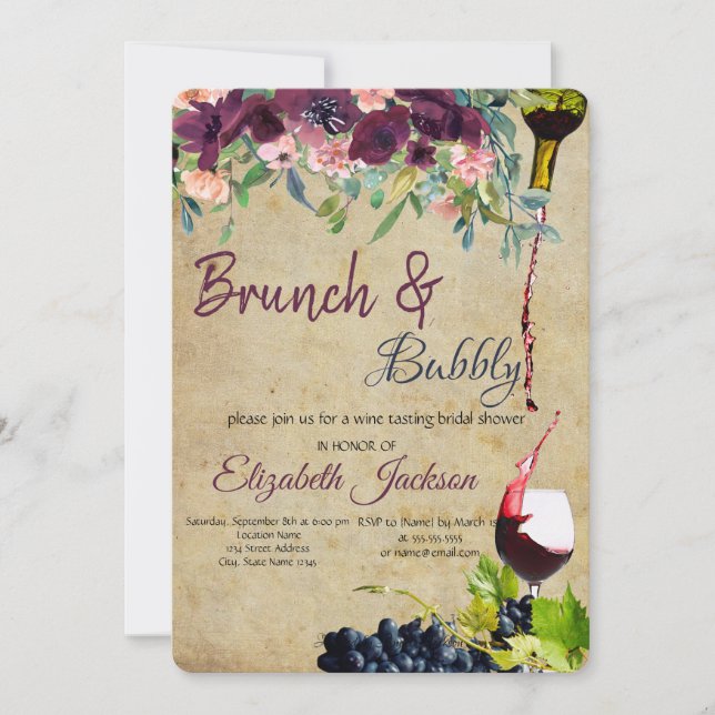 Invitation Vin, Raisins, Fleurs Brunch & Bubbly (Devant)