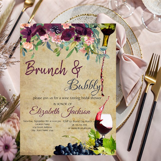 Invitation Vin, Raisins, Fleurs Brunch & Bubbly (Créateur téléchargé)