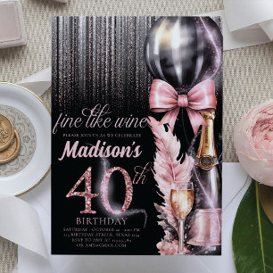Invitation Vin rose Luxe 40e Anniversaire adulte