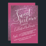 Invitation Vin rose Rose Faux Parties scintillant étincelante<br><div class="desc">Cette invitation à la fête d'anniversaire élégante, féminine et chic en sweet sixteen est parfaite pour la jeune adolescente branchée et élégante. Il représente une parties scintillant scintillante rose vif imbriquée rose et un dégradé d'ombre couleur avec une mise en place de typographie de script cursive personnalisée. C'est une touche...</div>