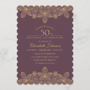 Invitation Vin Rouge 50e anniversaire fête unique dentelle d'
