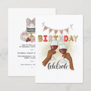 Invitation Vin rouge anniversaire fille afro-américaine
