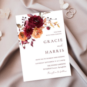 Invitation Vin rouge Bourgogne brûlé Mariage de automne orang