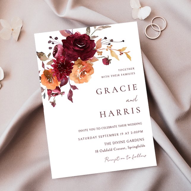 Invitation Vin rouge Bourgogne brûlé Mariage de automne orang (Créateur téléchargé)