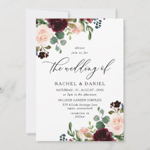 Invitation Vin rouge bourguignon & Blush Mariage moderne