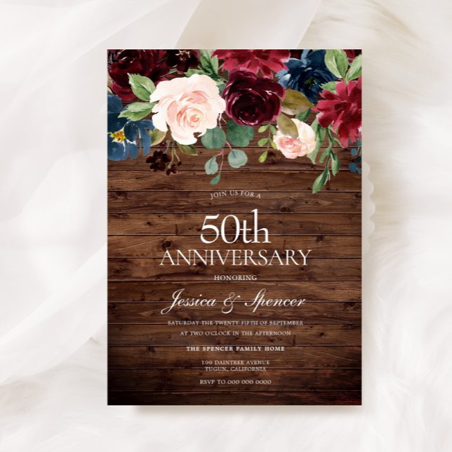 Invitation Vin rouge bourguignon rustique 50e anniversaire de (Créateur téléchargé)