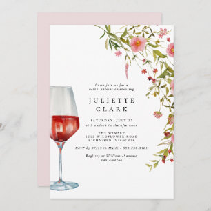 Invitation Vin rouge et Fête des mariées de jardin fleuri ros