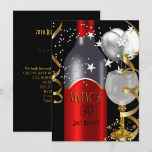 Invitation Vin rouge noir or argent vintage 70e anniversaire