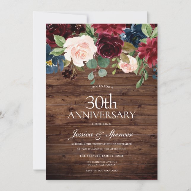 Invitation Vin rouge rustique de Bourgogne pour 30e anniversa (Devant)