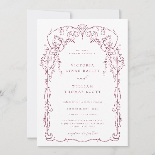 Invitation Vin Rouge Victorien Frame Mariage (Devant)