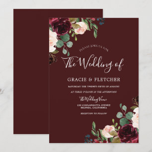 Invitation Vin rouge vif blanc Mariage floral de Bourgogne pr
