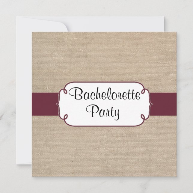 Invitation Vin rustique et partie beige de Bachelorette de (Devant)