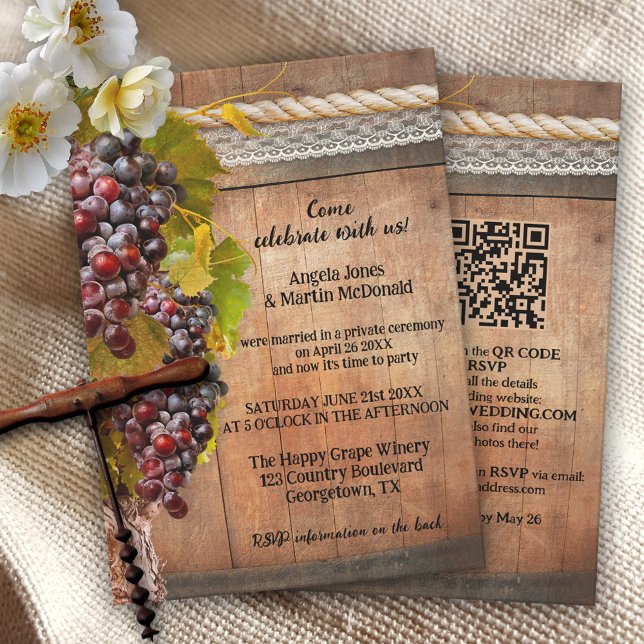 Invitation Vin rustique QR Vignoble à thème après Mariage (Créateur téléchargé)