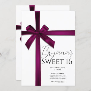 Invitation Vin Satin Ribbon Bow Sweet 16 Anniversaire