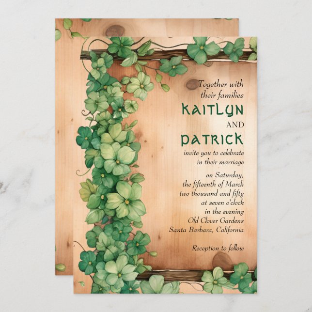 Invitation Vin sur bois St Patrick's Day QR mariage rustique (Devant / Derrière)